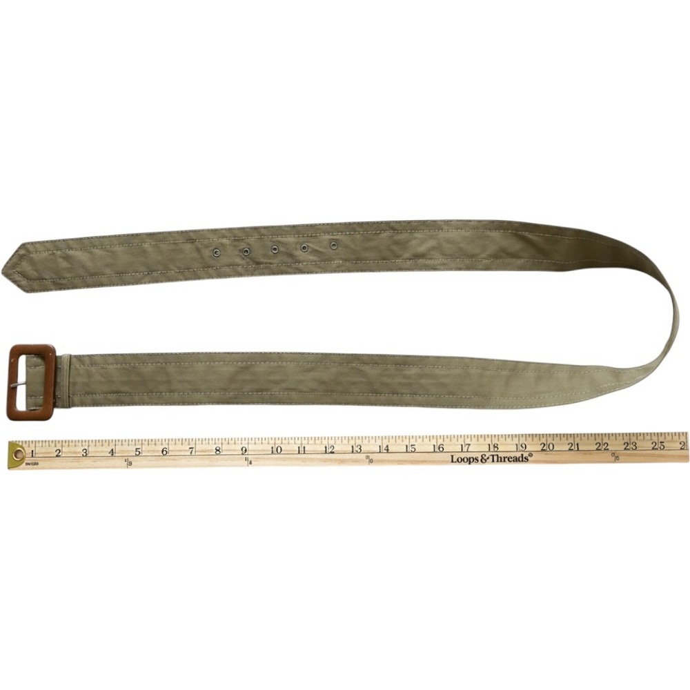 Vintage Olive Drab Canvas Wide Waist Belt with Brown Buckle and Grommets